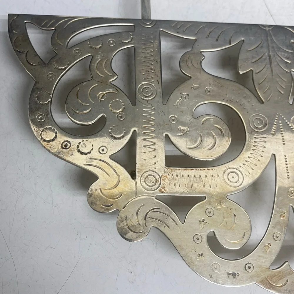 Silverplated Adjustable Footed Trivet Stamped FOOF 10”
